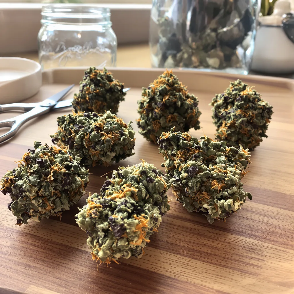 8 Ball Kush 86% indica / 14% sativa flower with visible trichomes