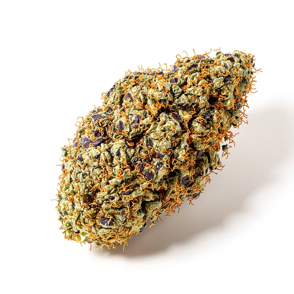 8 Ball Kush 86% indica / 14% sativa flower with visible trichomes