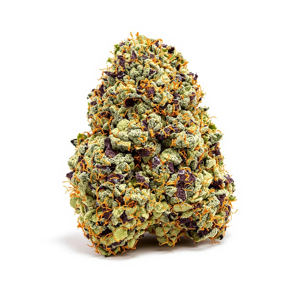 A-Train 79% indica / 21% sativa flower with visible trichomes