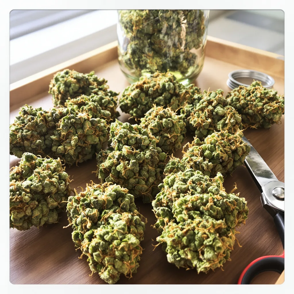 Acapulco Gold 20% indica / 70% sativa flower with visible trichomes