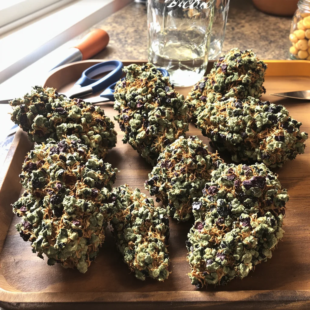 Ace of Spades 66% indica / 34% sativa flower with visible trichomes