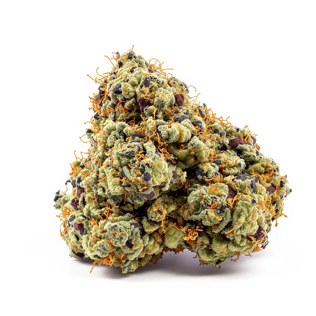 Afghan 70% indica / 30% sativa flower with visible trichomes