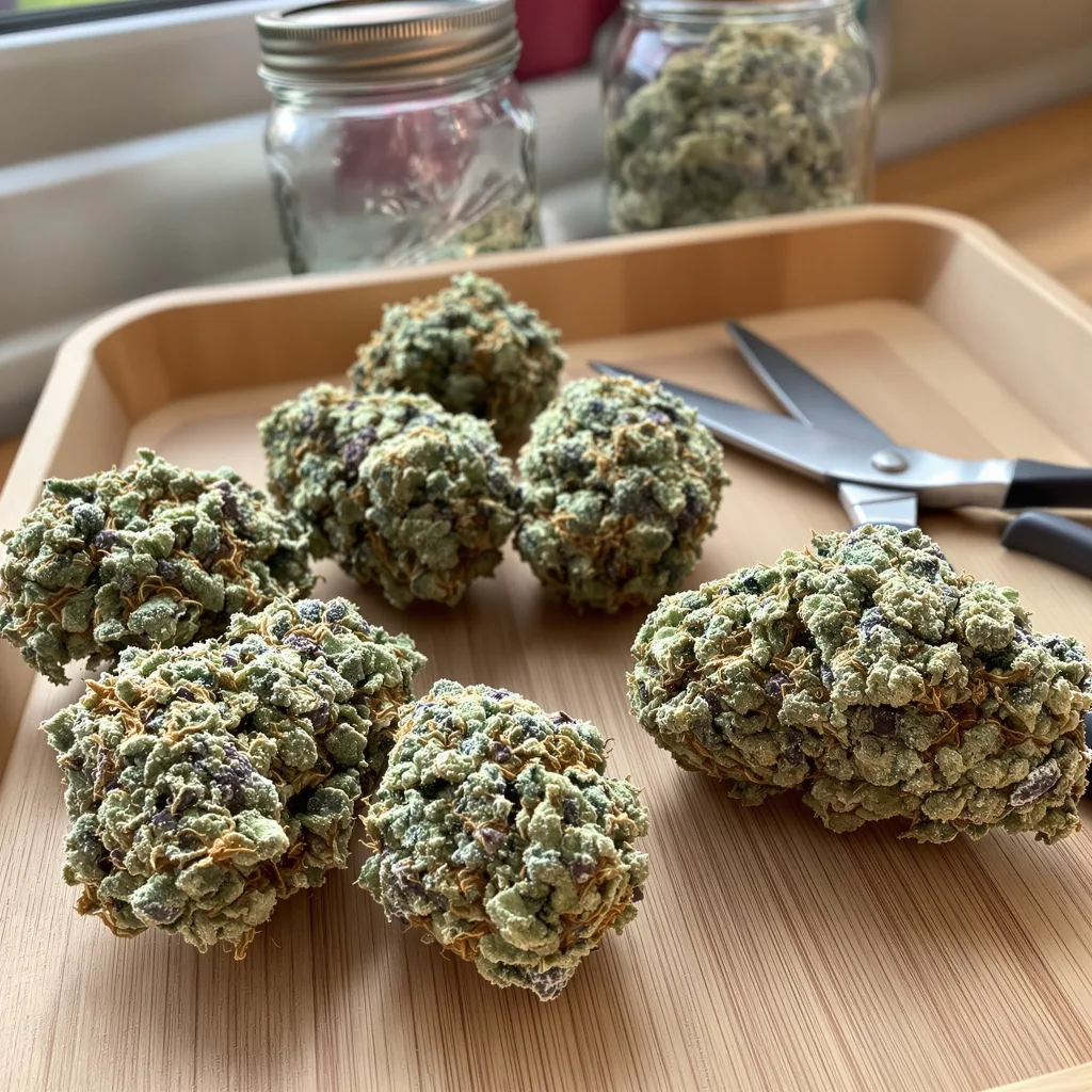 Afghan Big Bud 56% indica / 44% sativa flower with visible trichomes