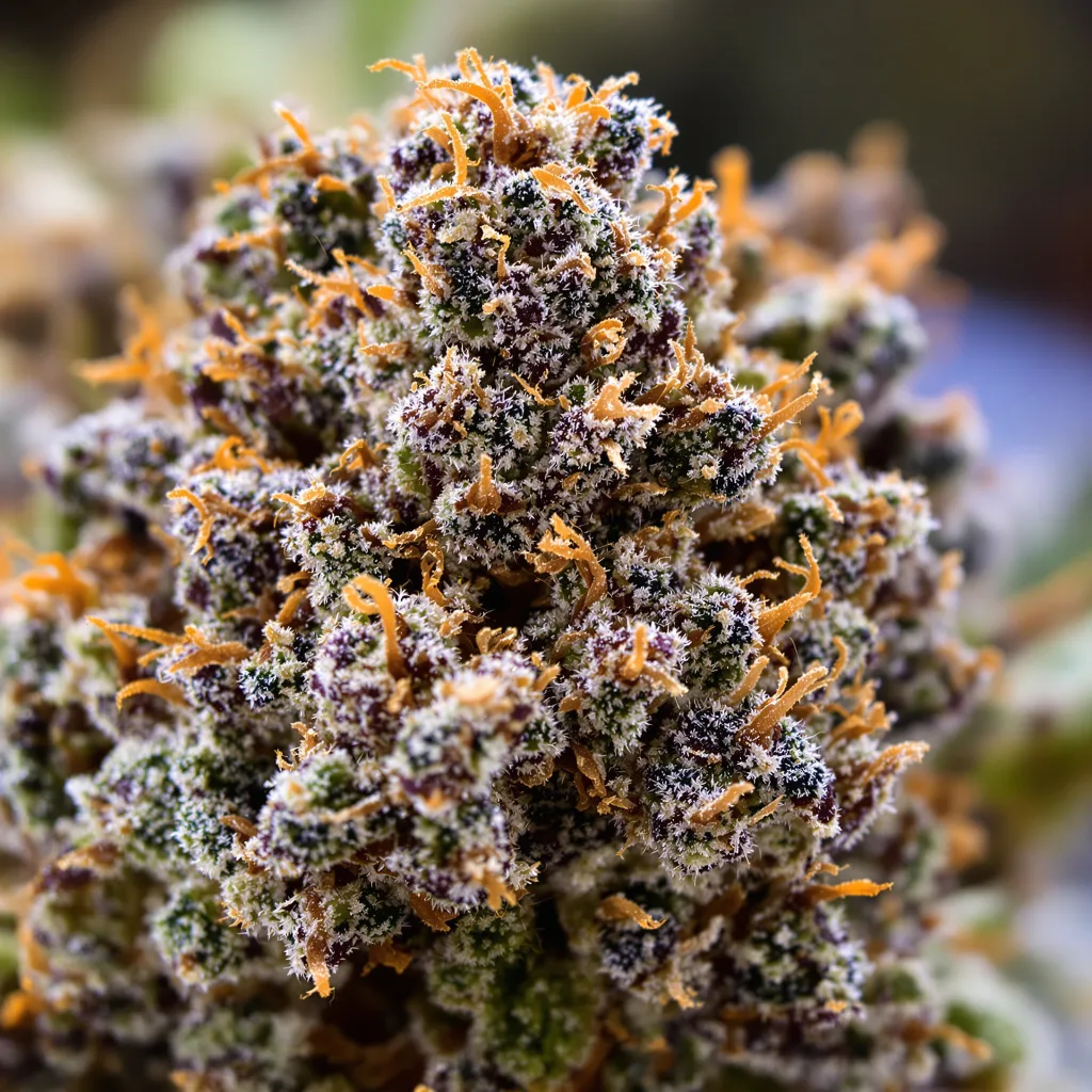 Afghan Hawaiian cannabis bud close-up showing dense purple-tinged calyxes