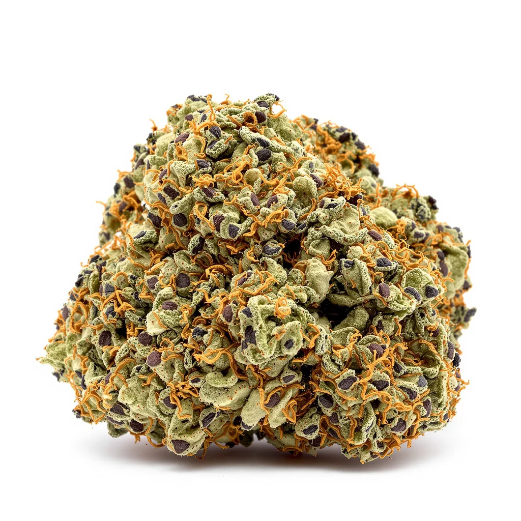 Afghan Skunk 69% indica / 31% sativa flower with visible trichomes