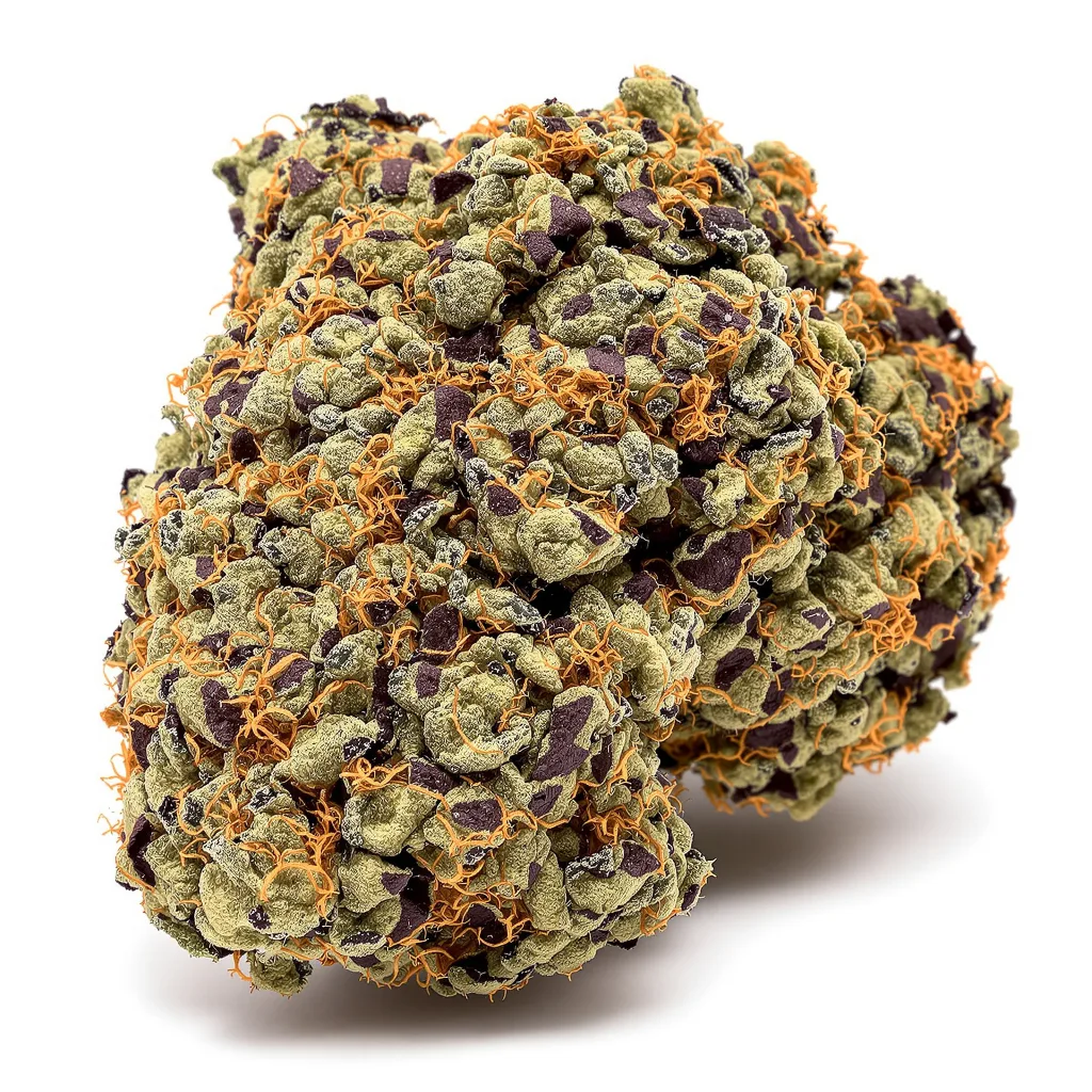 Afghani 70% indica / 30% sativa flower with visible trichomes