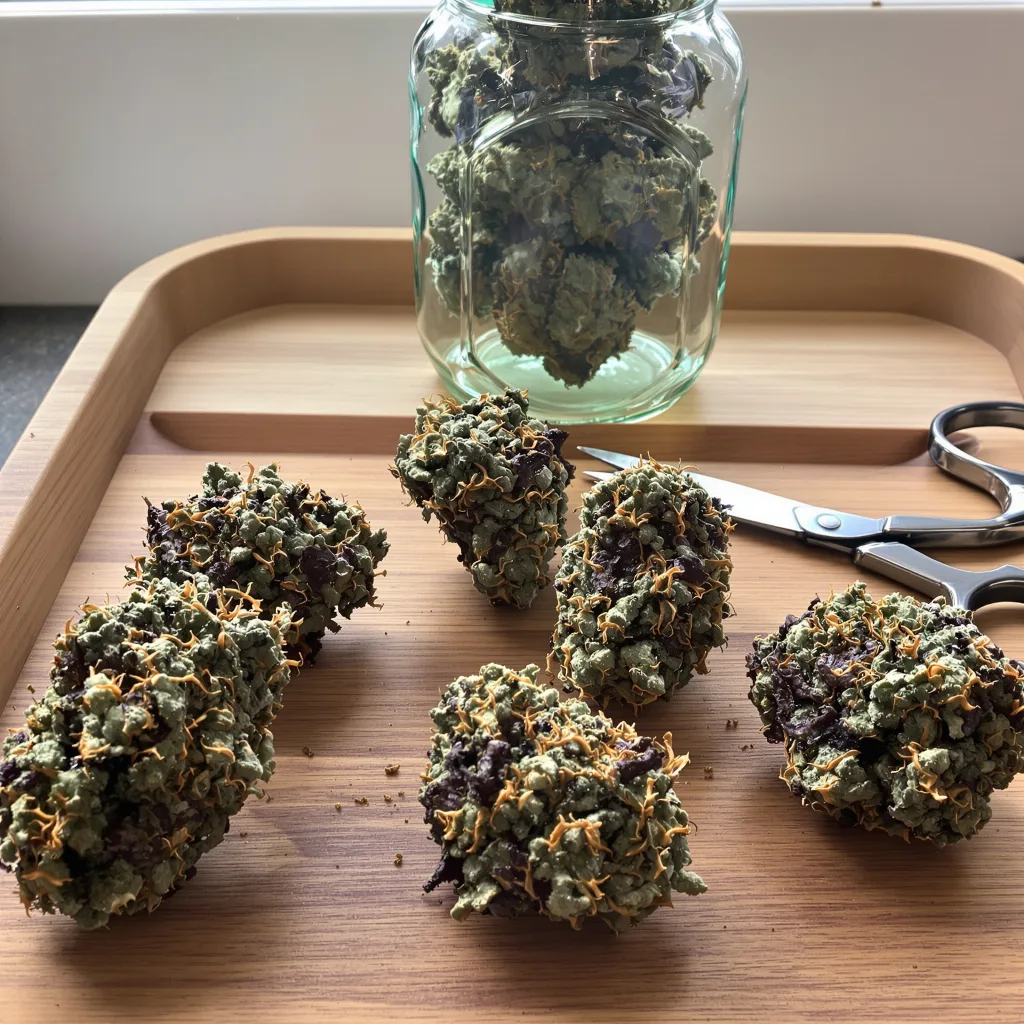 Afghani Bullrider 70% indica / 30% sativa flower with visible trichomes