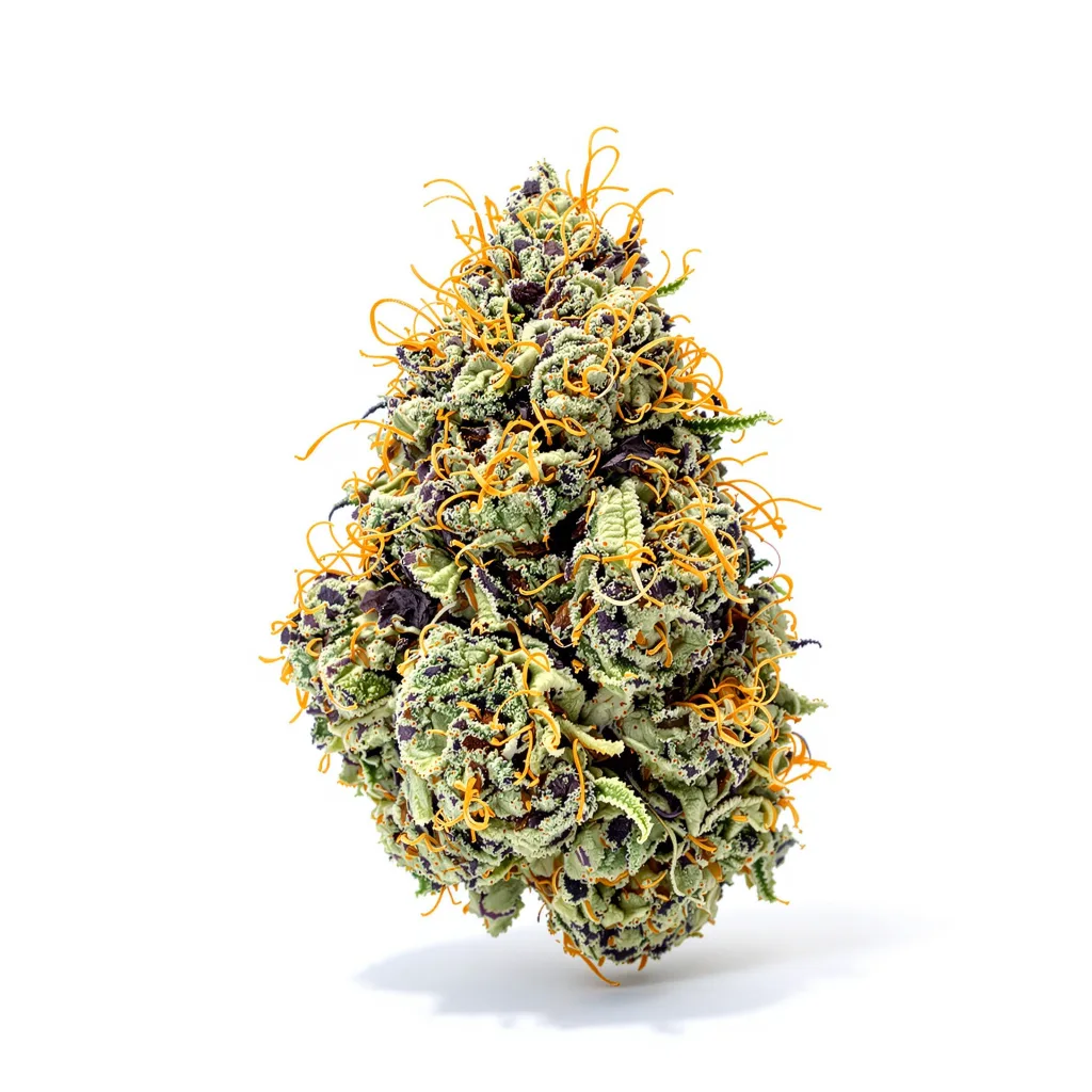 Afghani Bullrider 70% indica / 30% sativa flower with visible trichomes
