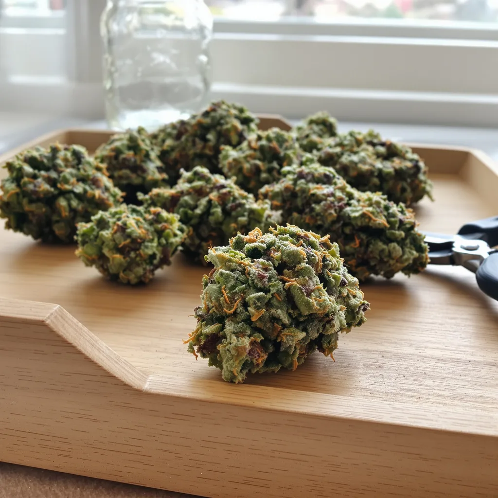 Alaska Thunderfuck 50% indica / 50% sativa flower with visible trichomes
