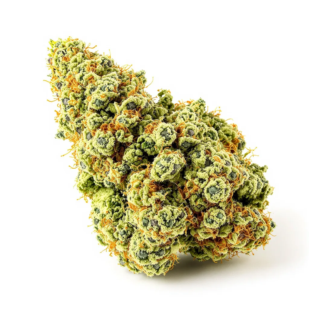 Alice In Wonderland 15% indica / 85% sativa flower with visible trichomes