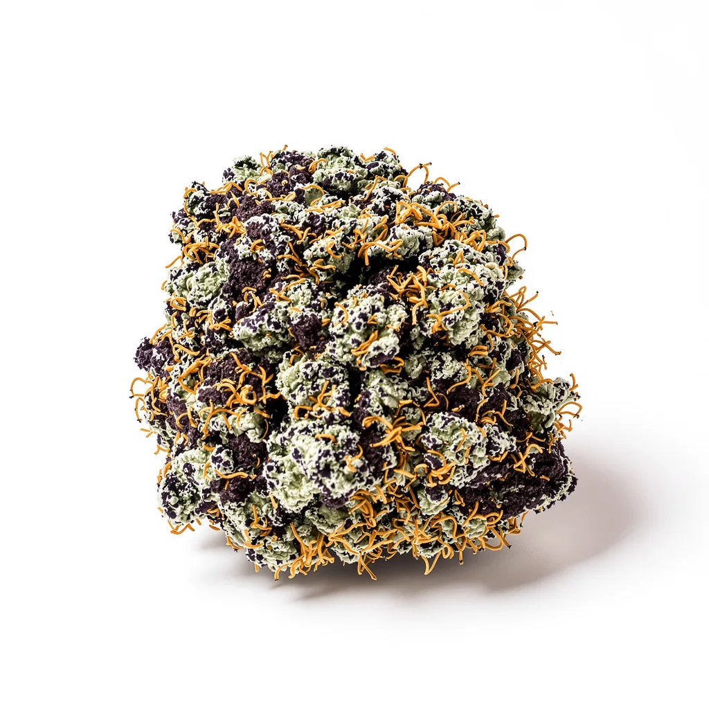 Alien Gorilla Glue 74% indica / 26% sativa flower with visible trichomes