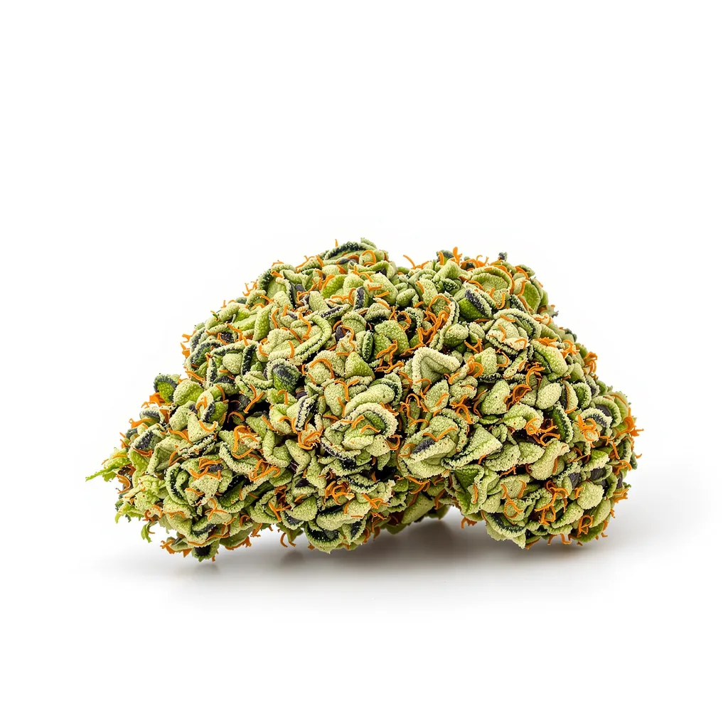 Alien Reunion 49% indica / 51% sativa flower with visible trichomes