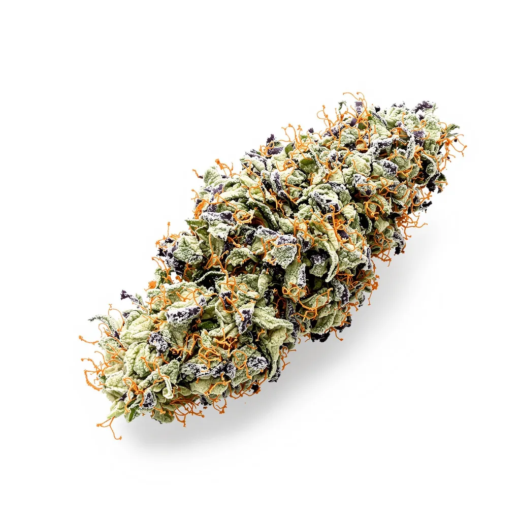Alien Rock Candy 41% indica / 59% sativa flower with visible trichomes