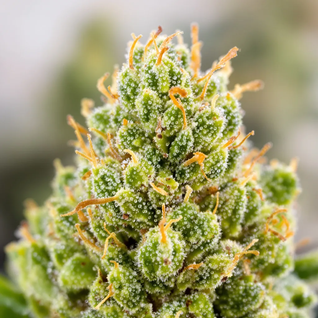 Allen Wrench cannabis bud close-up showing lime-green airy structure