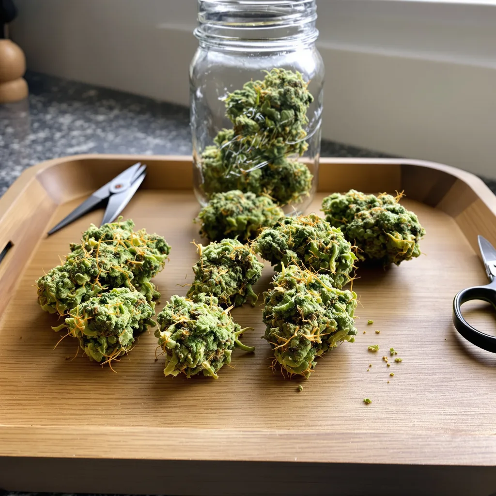Amherst Diesel 12% indica / 88% sativa flower with visible trichomes