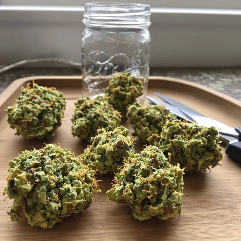 Amherst Diesel 12% indica / 88% sativa flower with visible trichomes