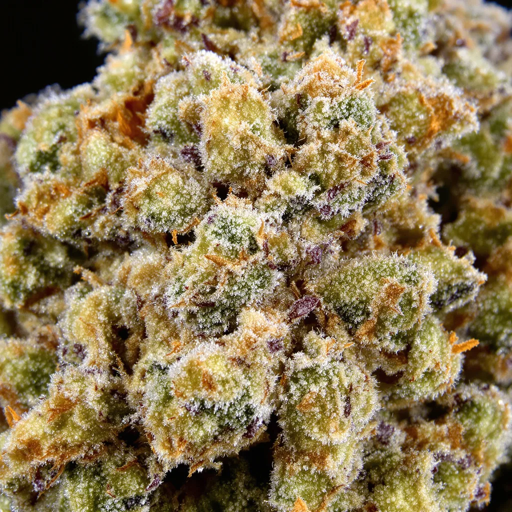 Apple Fritter cannabis bud close-up showing dense forest-green nugs