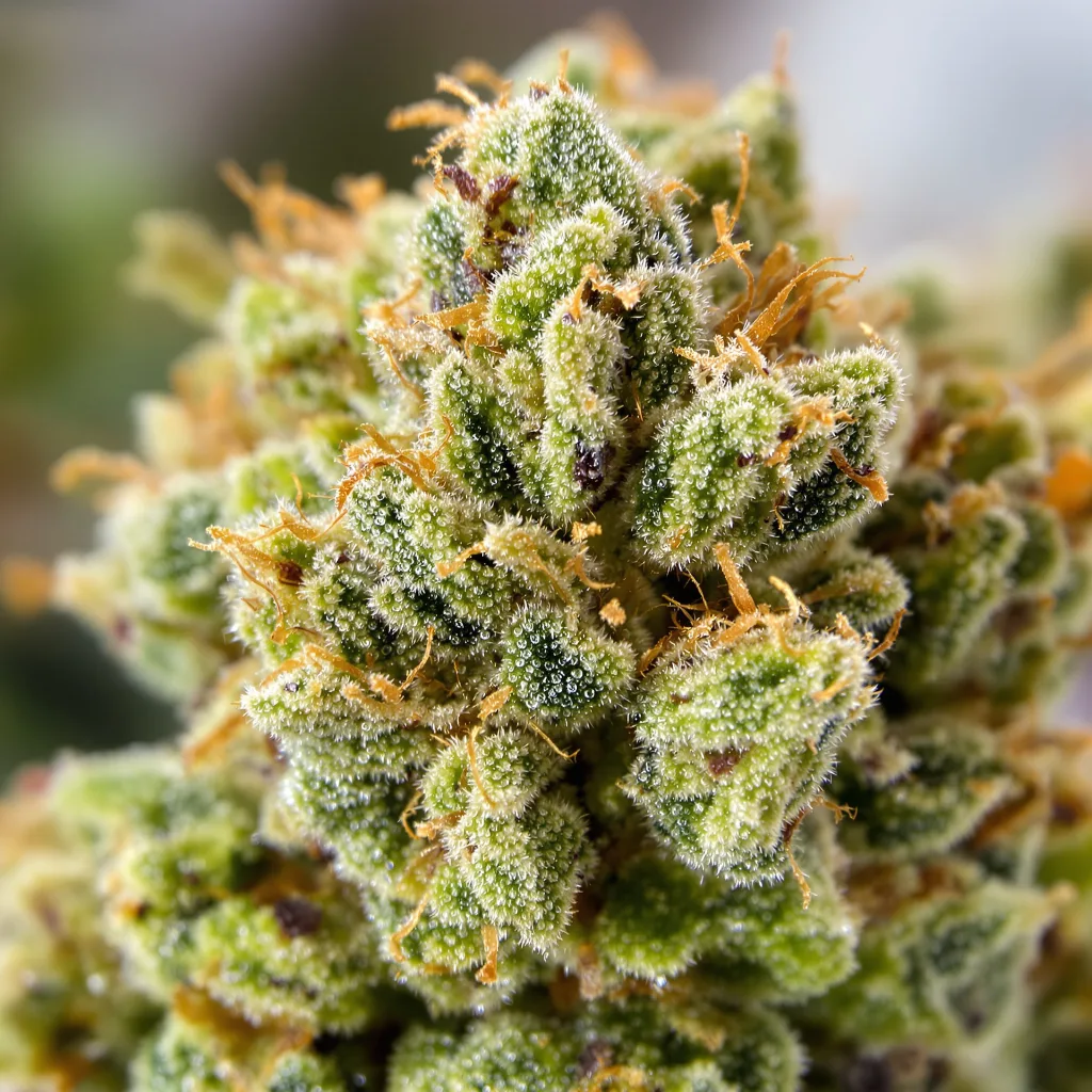 Apple Runtz cannabis bud close-up showing lime-green airy structure