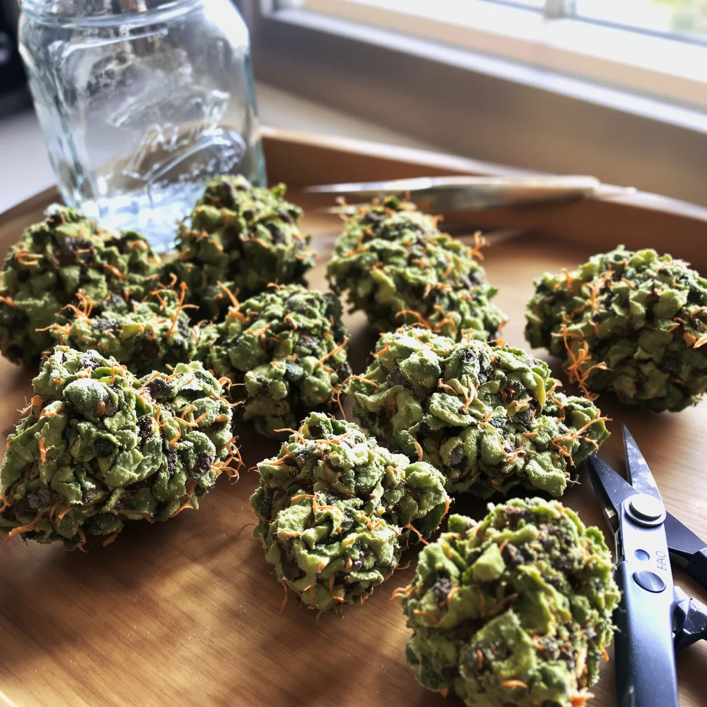 Baked Alaska 54% indica / 46% sativa flower with visible trichomes