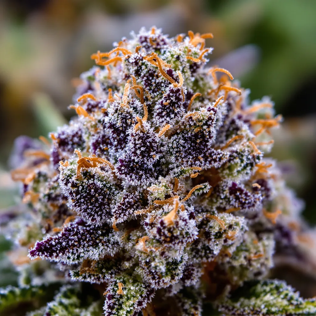 Banana Cooler cannabis bud close-up showing dense purple-tinged calyxes
