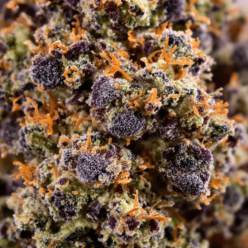 Banana Cream OG cannabis bud close-up showing dense purple-tinged calyxes