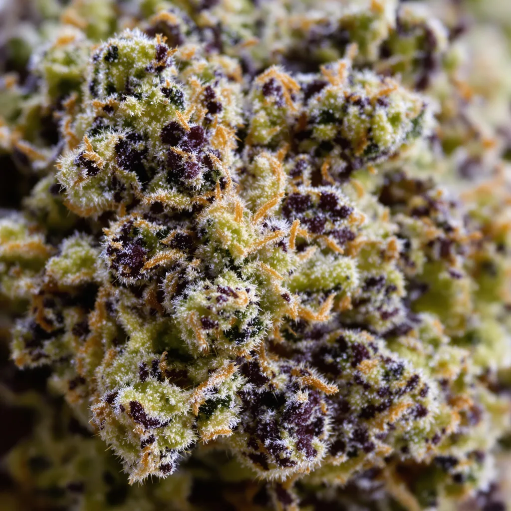 Banana Cream OG cannabis bud close-up showing dense purple-tinged calyxes