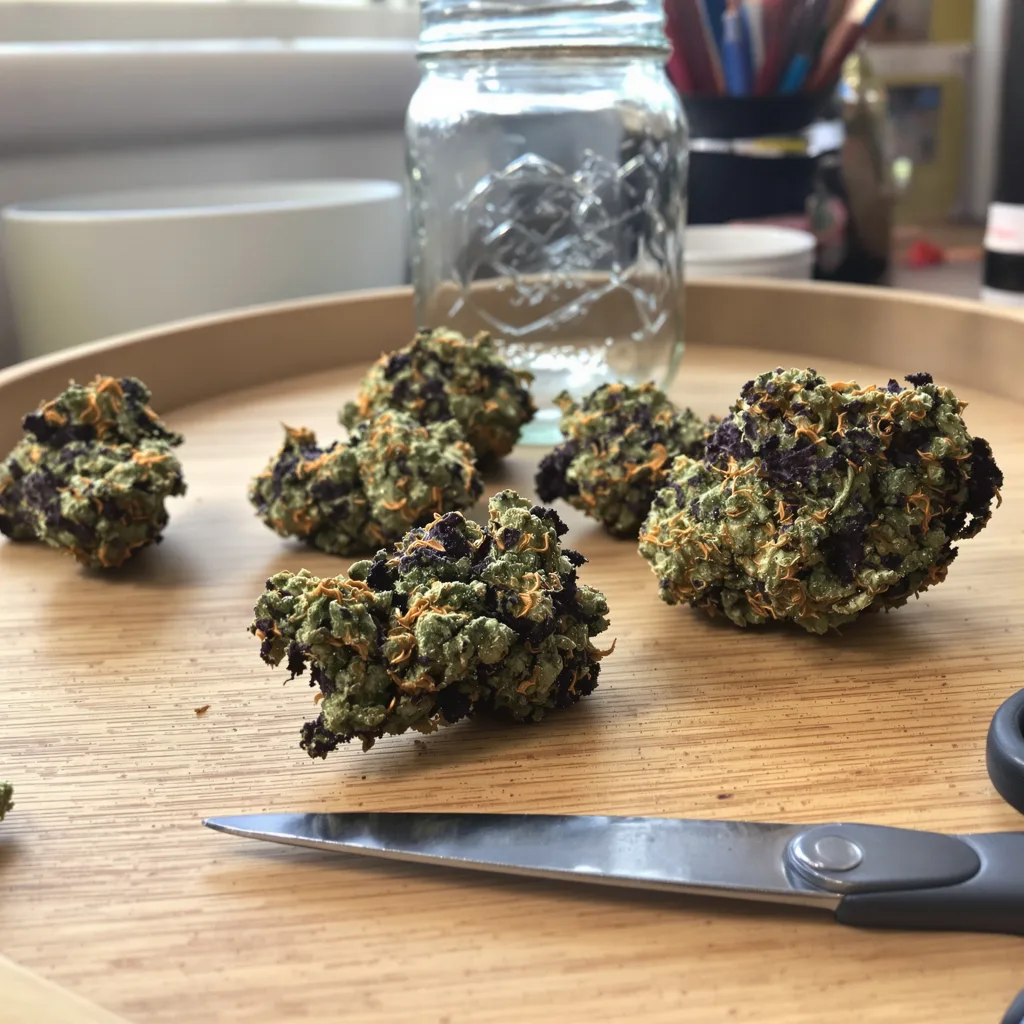 Banana Daddy 80% indica / 20% sativa flower with visible trichomes