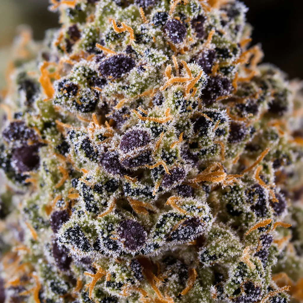 Banana OG cannabis bud close-up showing dense purple-tinged calyxes