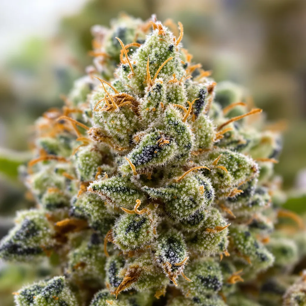 Bandana cannabis bud close-up showing lime-green airy structure