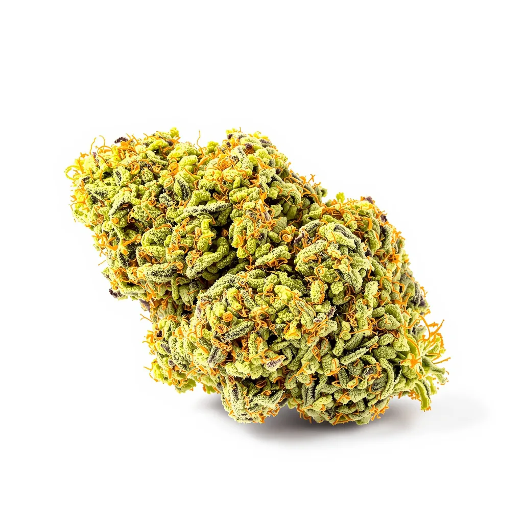 Bandana 21% indica / 79% sativa flower with visible trichomes