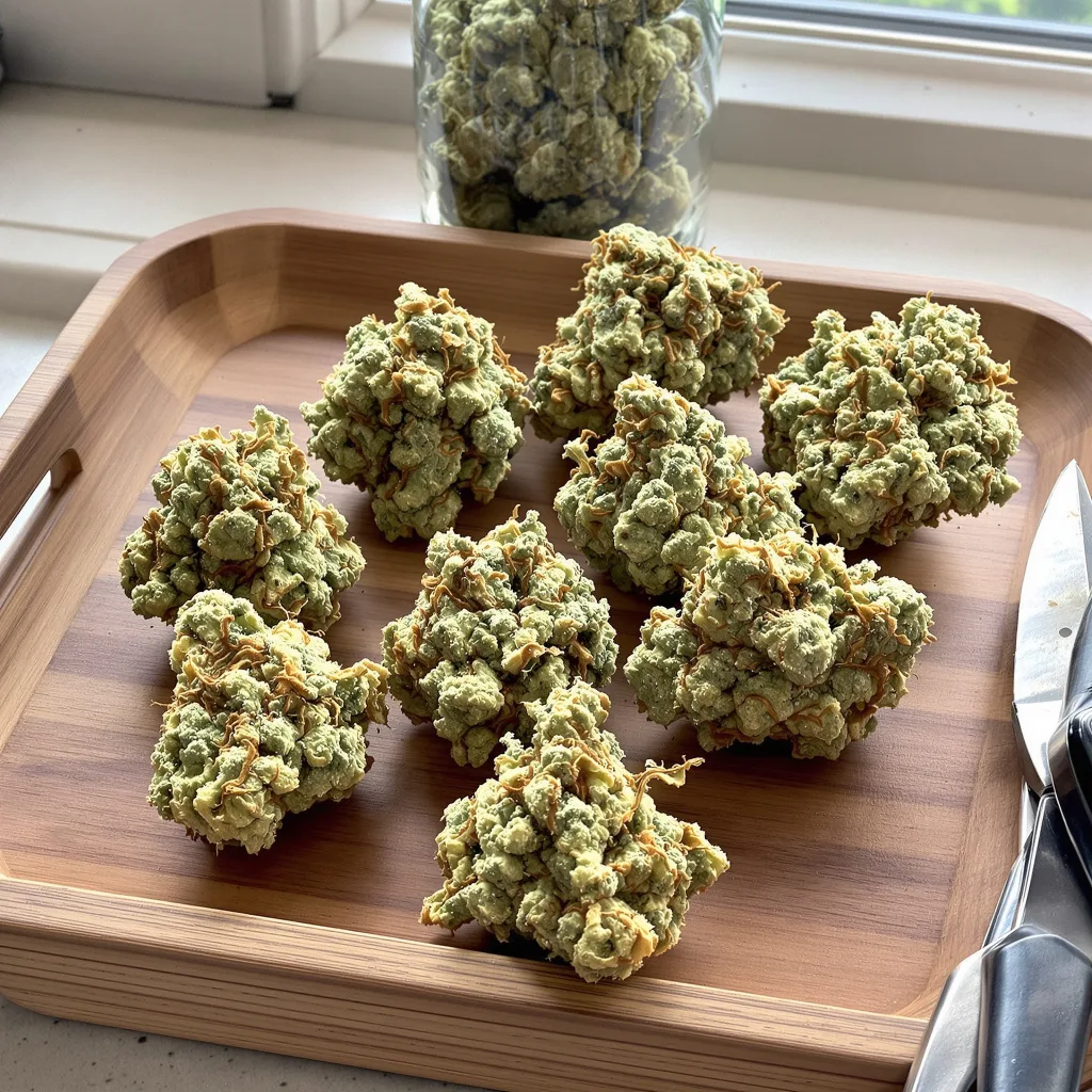 BCN Diesel CBD 57% indica / 43% sativa flower with visible trichomes