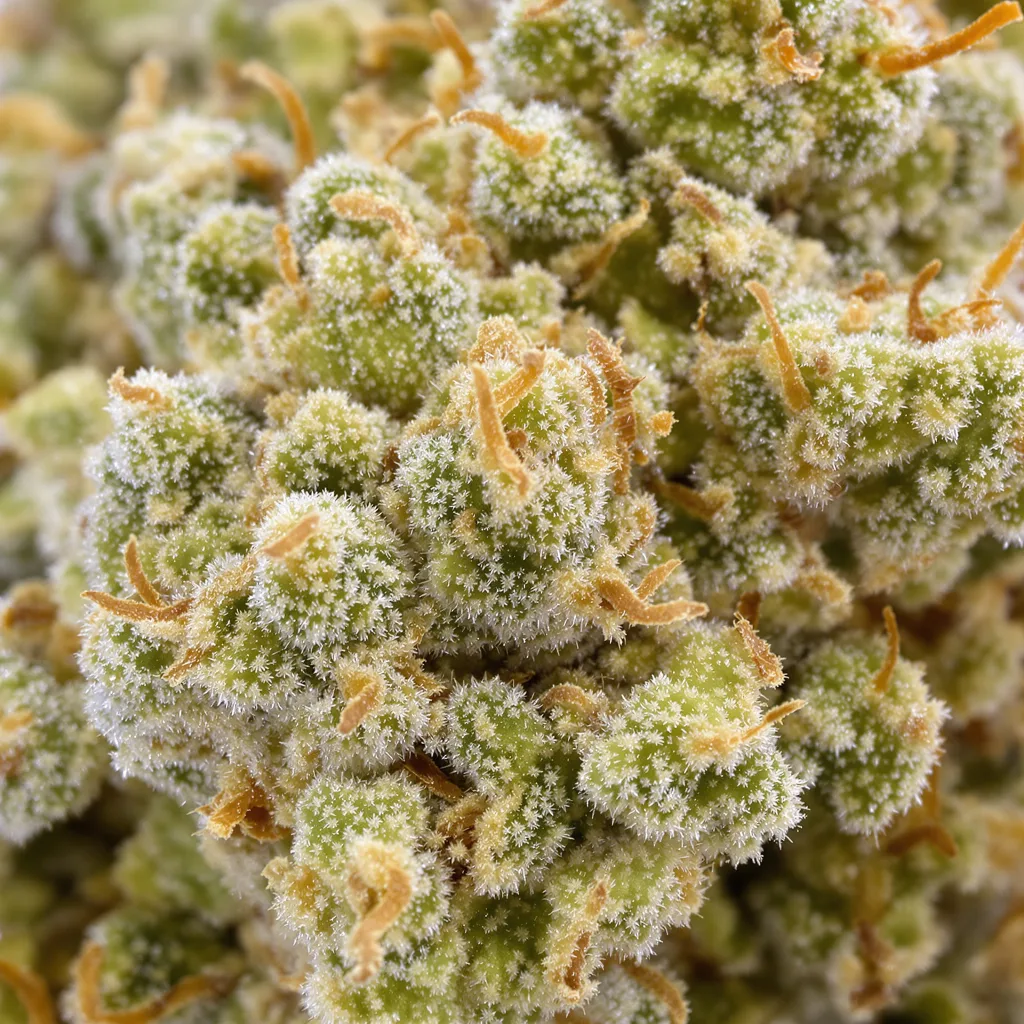 BCN Diesel CBD cannabis bud close-up showing pale-green low-resin flower