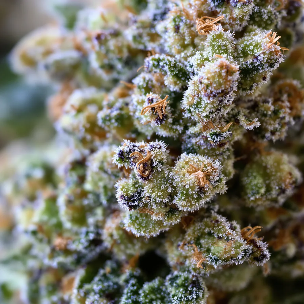 Big Band cannabis bud close-up showing open-bud structure with orange pistils