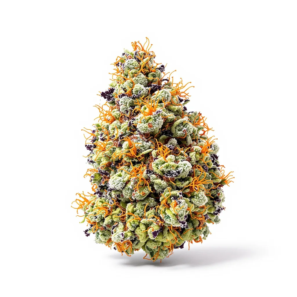 Big Bang 46% indica / 54% sativa flower with visible trichomes