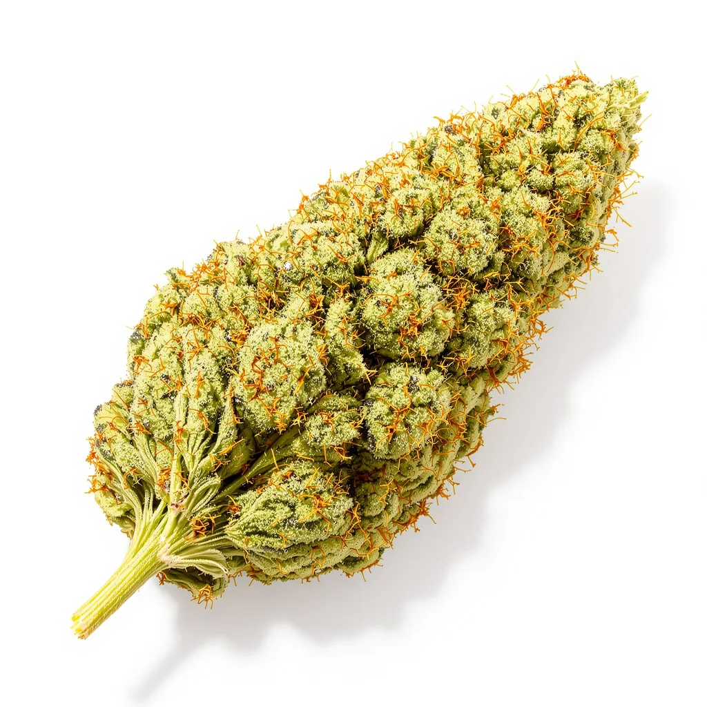Big Sticky 19% indica / 81% sativa flower with visible trichomes