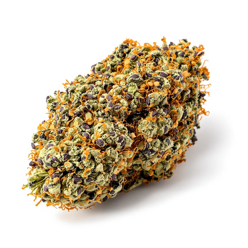 Biscotti 80% indica / 20% sativa flower with visible trichomes