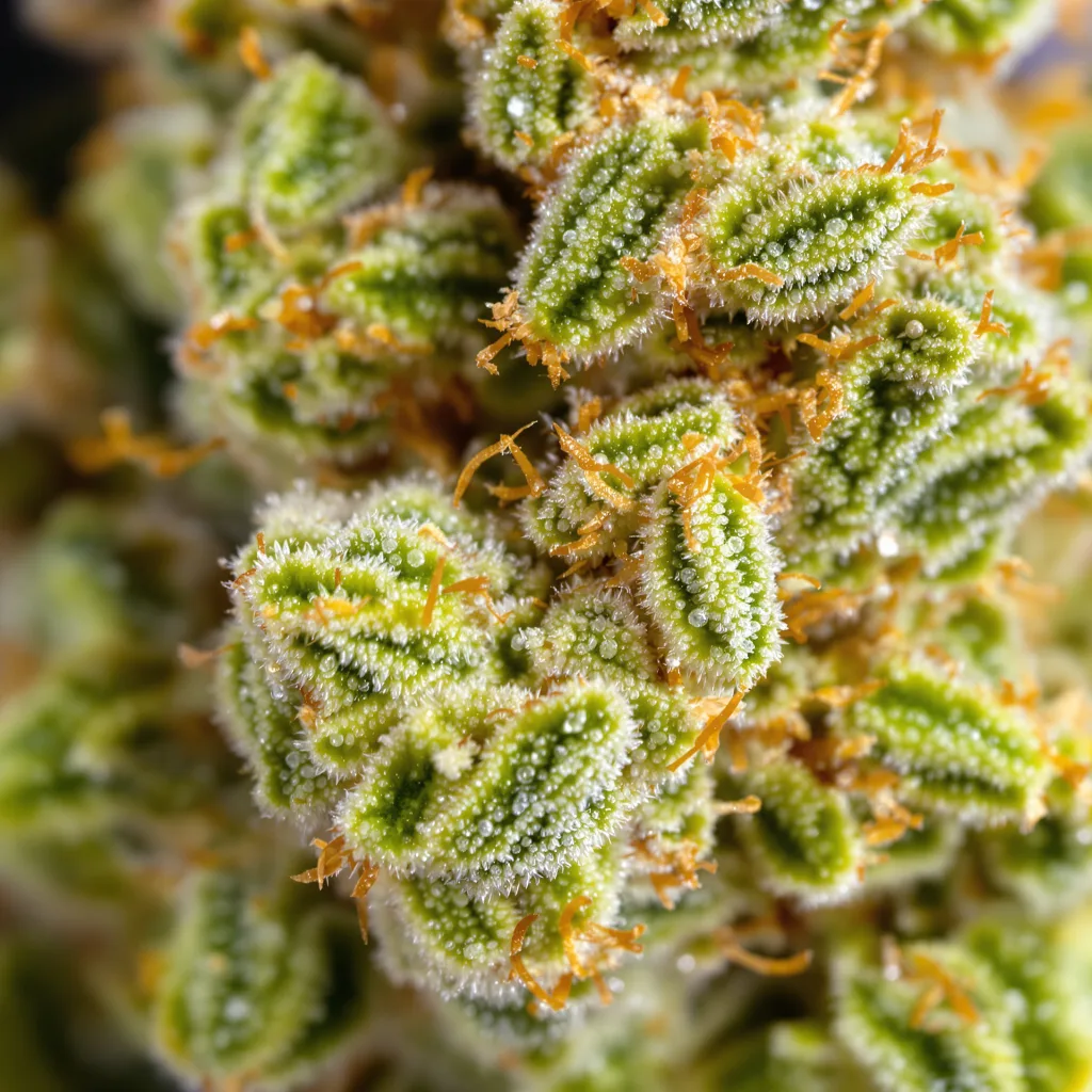 Black Cherry Soda cannabis bud close-up showing lime-green airy structure