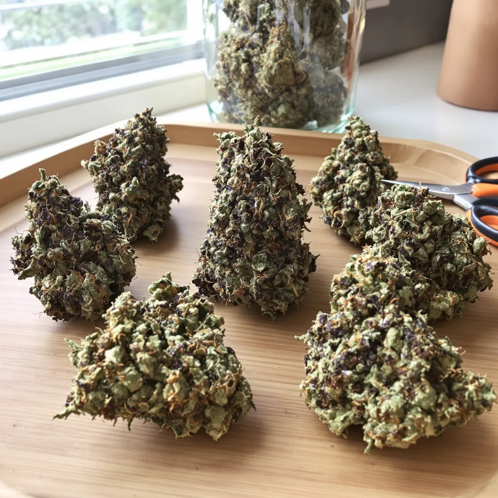 Black Demon OG 72% indica / 28% sativa flower with visible trichomes