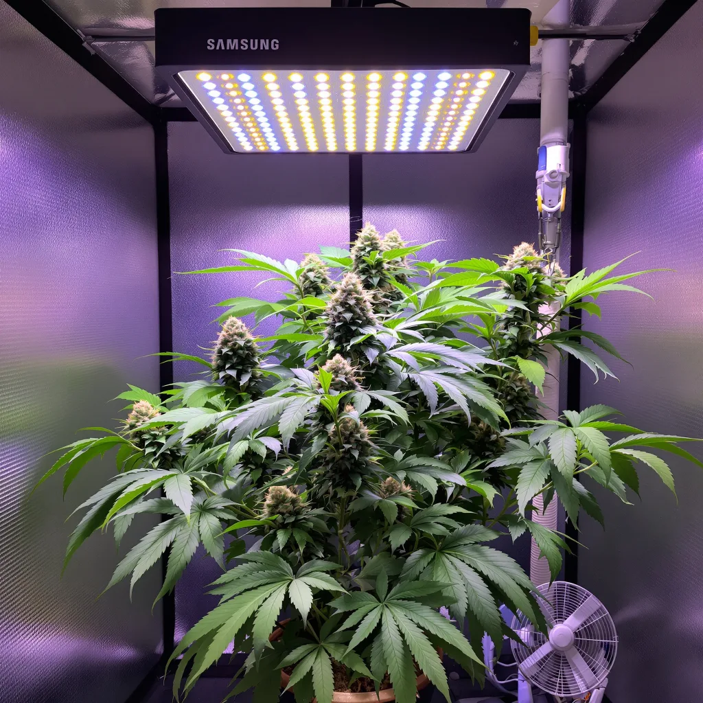 Black Domina cannabis plant in flowering stage — 90-130 cm feminised