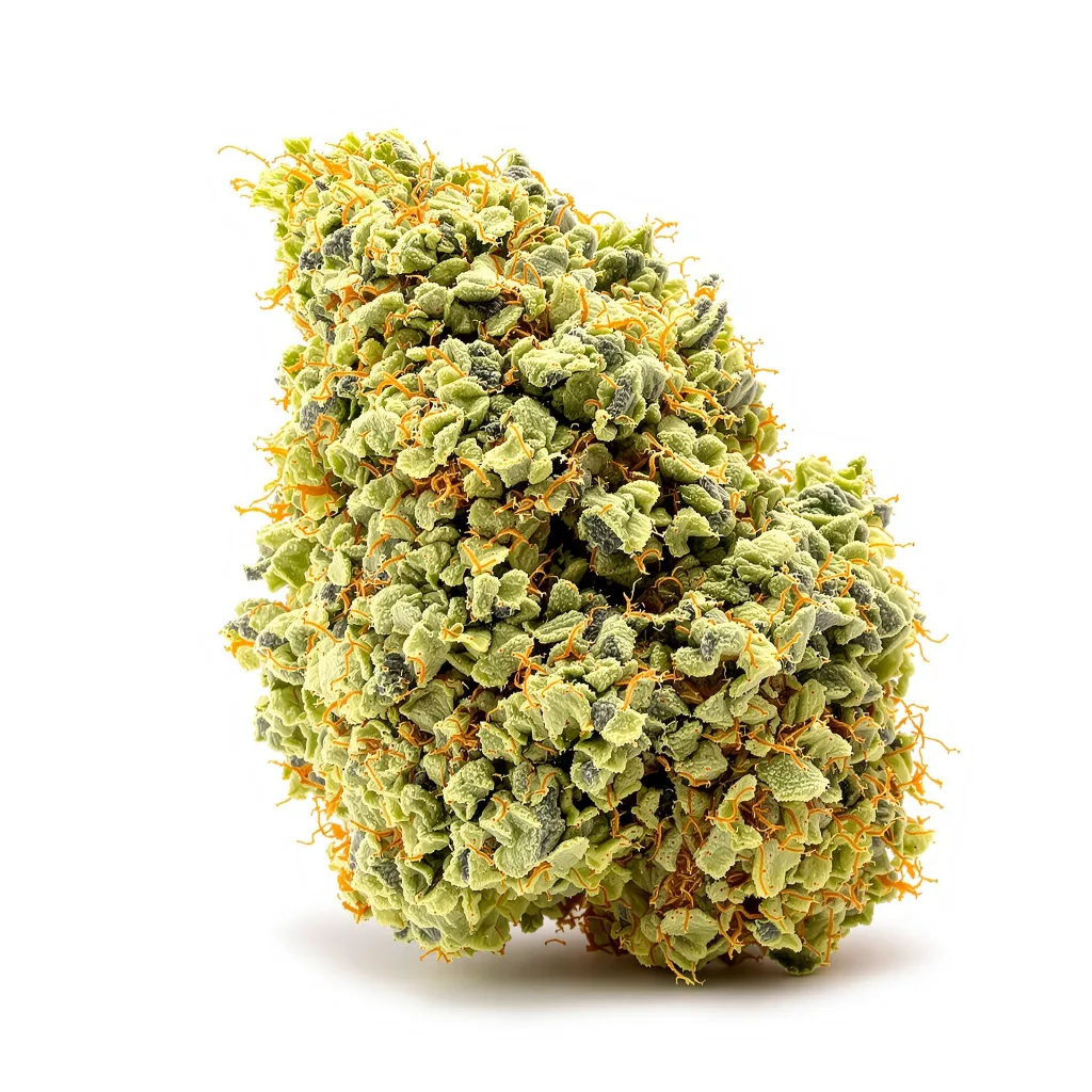 Black Jack 20% indica / 80% sativa flower with visible trichomes