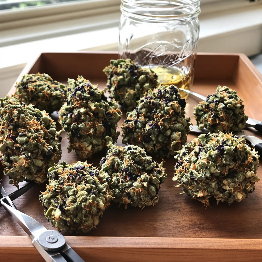 Blackberry Cream 78% indica / 22% sativa flower with visible trichomes