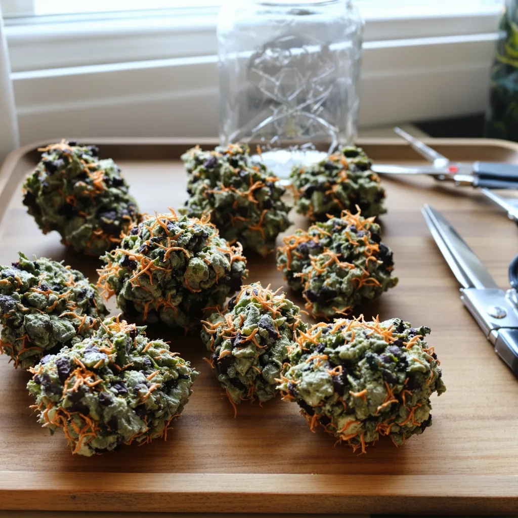 Blackberry Hashplant 76% indica / 24% sativa flower with visible trichomes