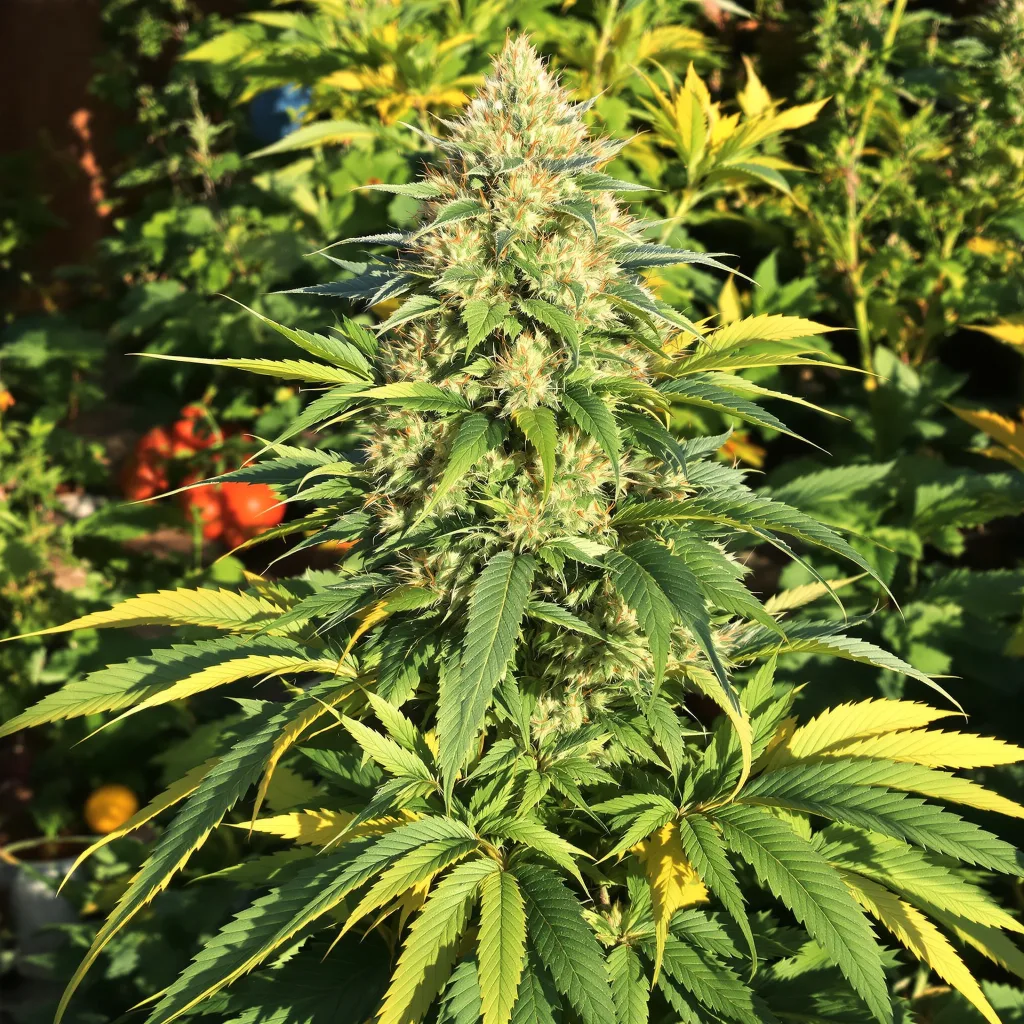 Blue Afghani 74% indica / 26% sativa flower with visible trichomes