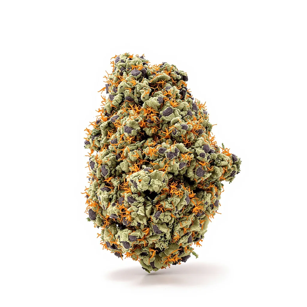 Blue Afghani 74% indica / 26% sativa flower with visible trichomes