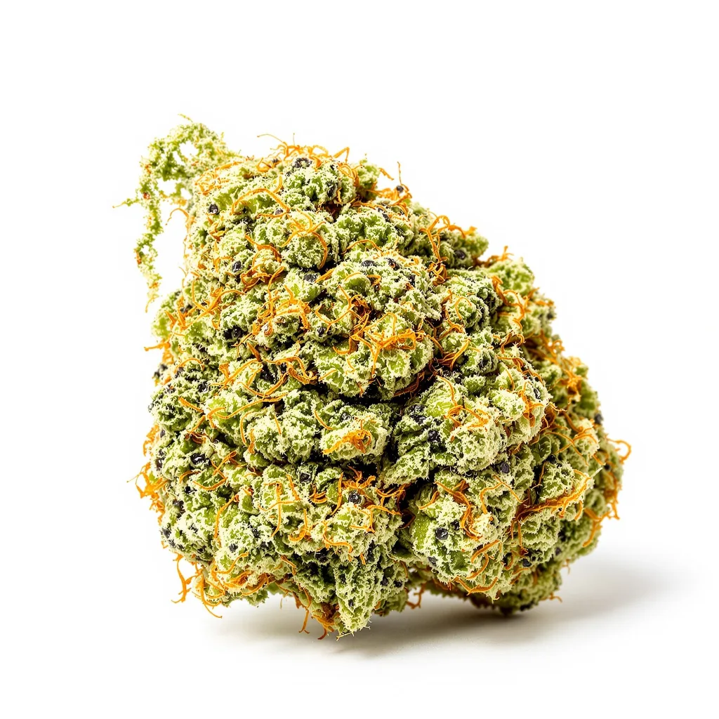 Blue Amnesia 10% indica / 90% sativa flower with visible trichomes