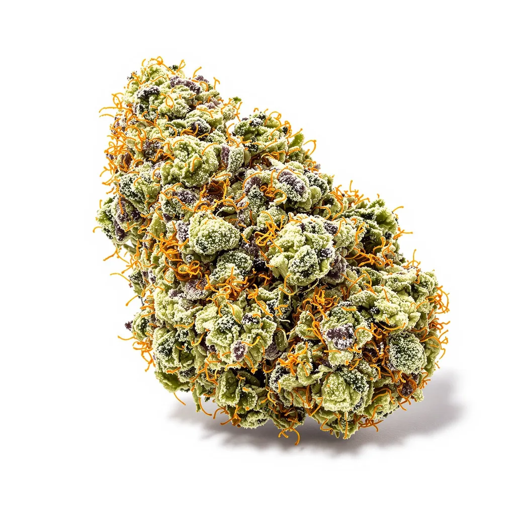 Blue Cheese 60% indica / 40% sativa flower with visible trichomes