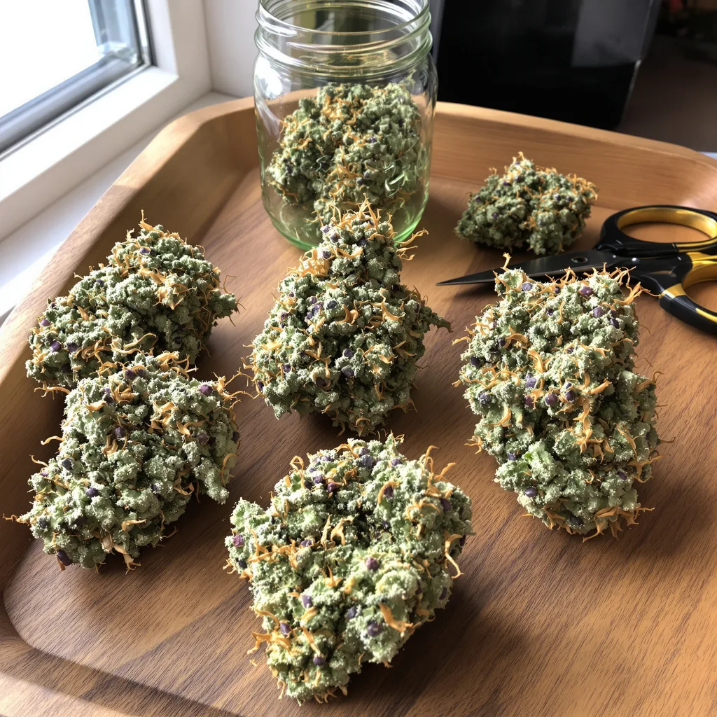 Blue Cookies 60% indica / 40% sativa flower with visible trichomes