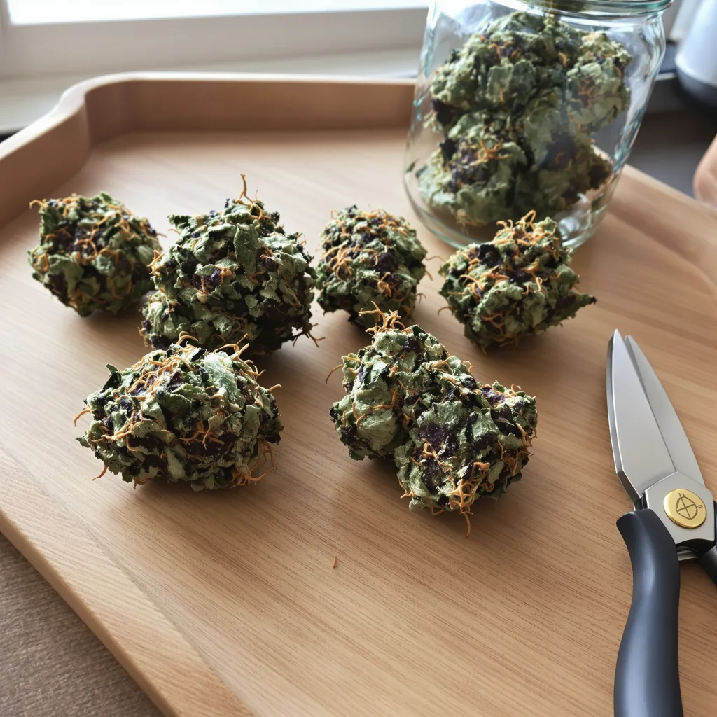 Blue Diesel 75% indica / 25% sativa flower with visible trichomes