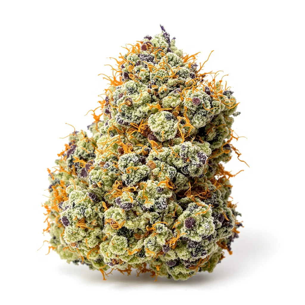 Blue Dragon 61% indica / 39% sativa flower with visible trichomes
