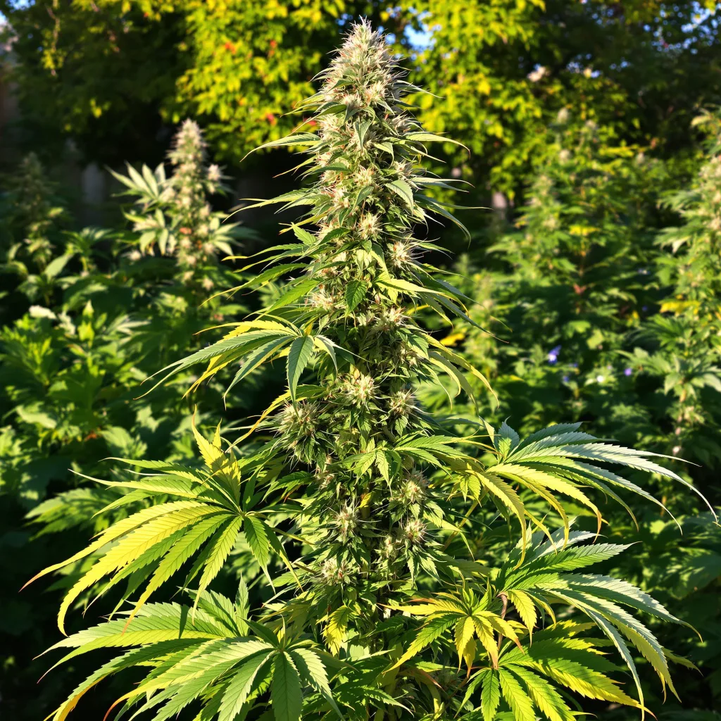 Blue Kiss 12% indica / 88% sativa flower with visible trichomes